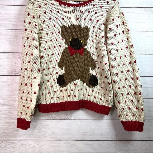 Vintage Knit Works Teddy Bear Hearts Pullover Sweater Size M Kawaii - Picture 5 of 12